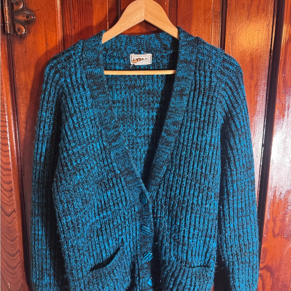 Blue and Black Women's Cardigan Sweater